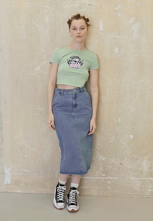 Obey Clothing JUNIPER MIDI SKIRT - A-Linien-Rock - Stonewash Indigo