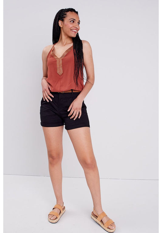 MIT GÜRTEL - Shorts - Noir