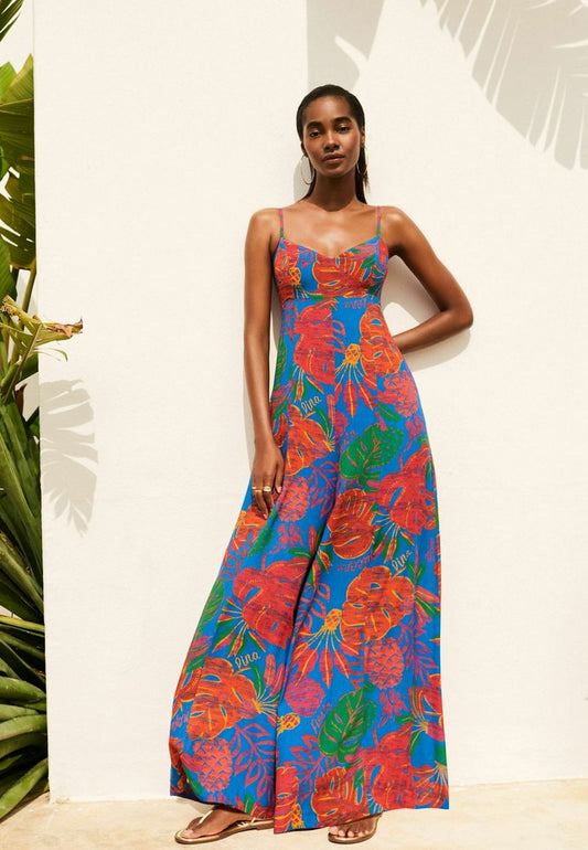 Next STRAPPY SLEEVELESS WIDE LEG STANDARD - Jumpsuit - Multi Coloured Large Scale Floral Print