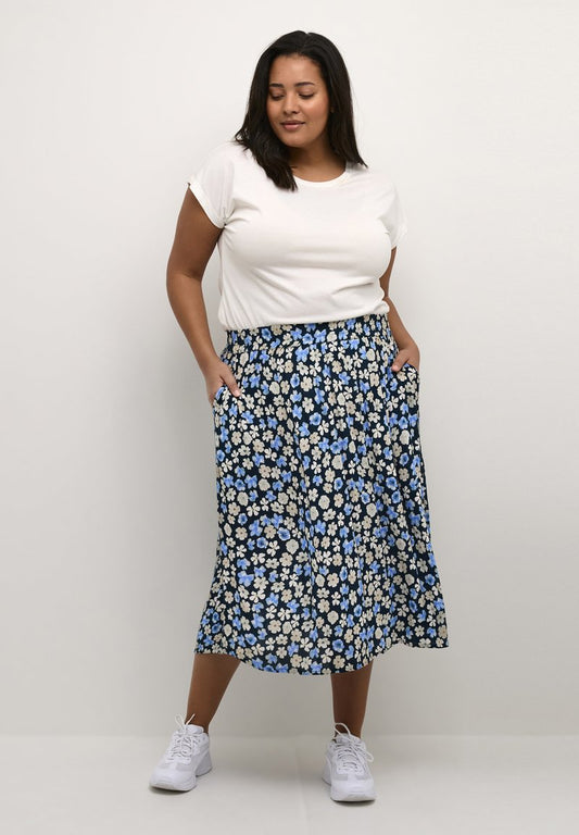 KCTIRI AMI - A-Linien-Rock - Midnight Blue Flower Print