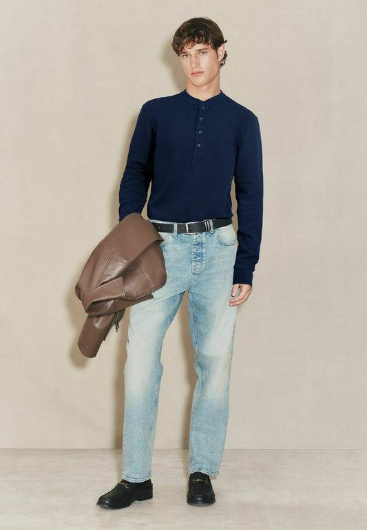 Next REGULAR FIT - EDIT GRANDAD NECK - Long Sleeved Top - Navy