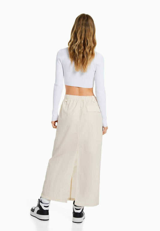 BERSHKA EFFECT - MIDI - A-Linien-Rock - Beige
