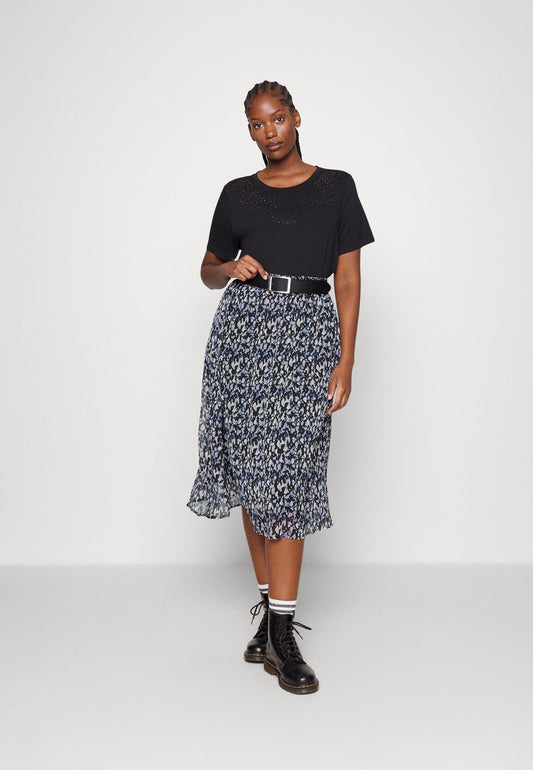 VIFALIA MIDI SKIRT - A-Linien-Rock - Black/mazarine Blue
