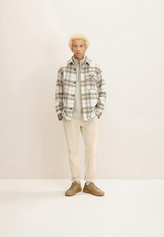 TOM TAILOR Denim Kurzmantel - Off White Beige Big Cosy Check