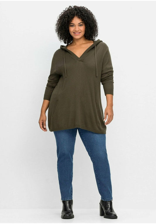 Sheego PULLOVER - Kapuzenpullover - Dunkeloliv
