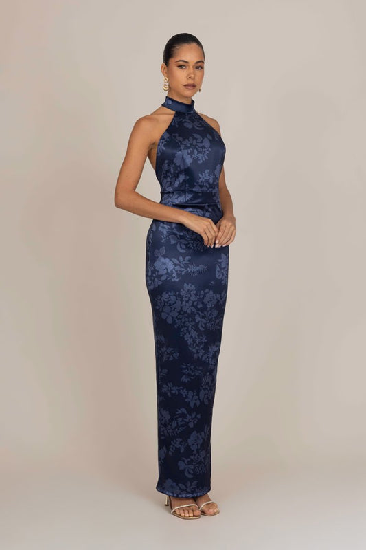 Wal G ABIGAIL HALTERNECK MAXI - Occasion Wear - Navy Floral Print