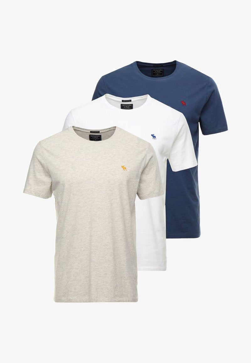 Abercrombie & Fitch 3 PACK - T-Shirt Basic - Blue/white/grey