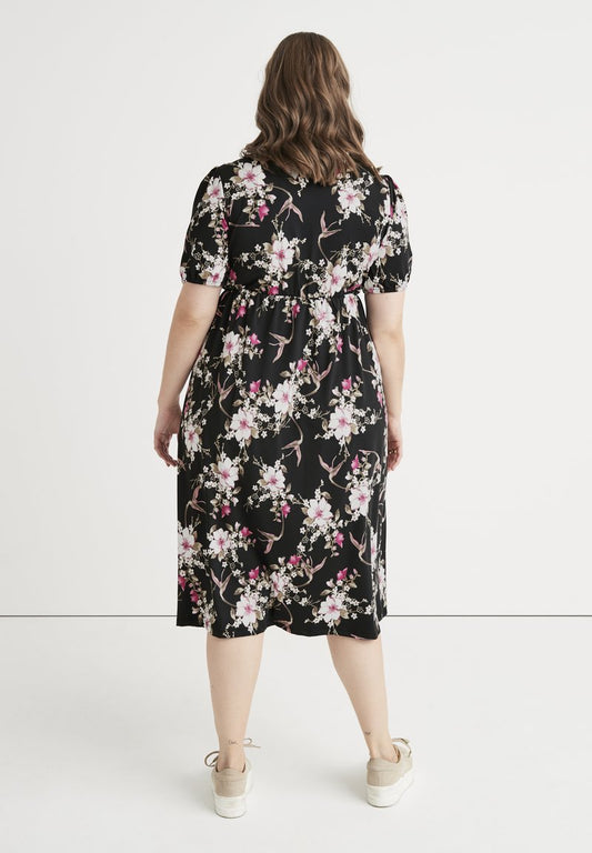PATTERNED IN SUPPLE - Jerseykleid - Floral Black