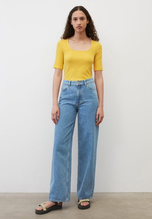 Marc O'Polo DENIM MODERN HALFSLEEVE SQUARE NECKLINE - T-Shirt Basic - Cream Gold