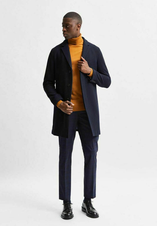 Selected Homme Klassischer Mantel - Mottled Dark Blue, Blue Denim