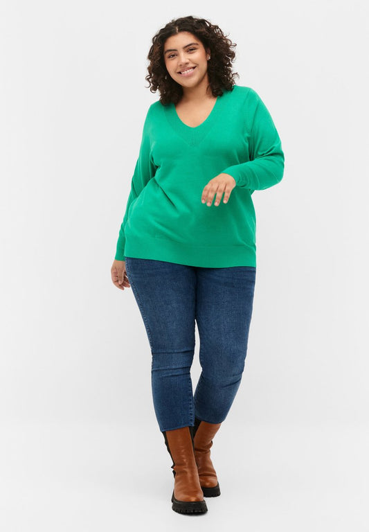 Zizzi WITH V NECKLINE - Strickpullover - Mint