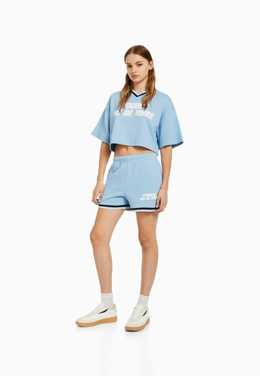 BERSHKA WITH TRIMS - Jogginghose - Light Blue