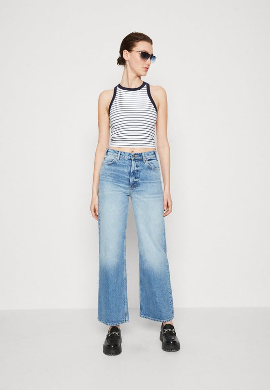 Abercrombie & Fitch BARE HIGH NECK TANK STRIPE - Top - Navy/white Stripe