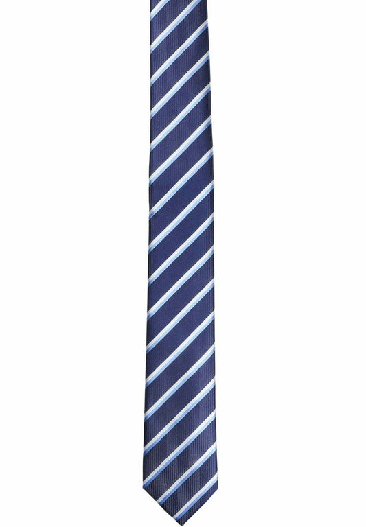 SET - Einstecktuch - Stahlblau Royalblau Himmelblau Weiss Gestreift