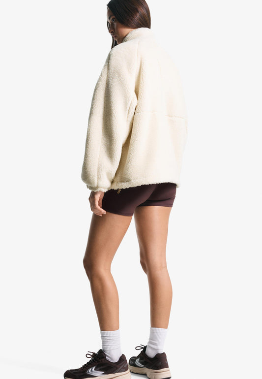 BERSHKA Fleece Jacket - Beige