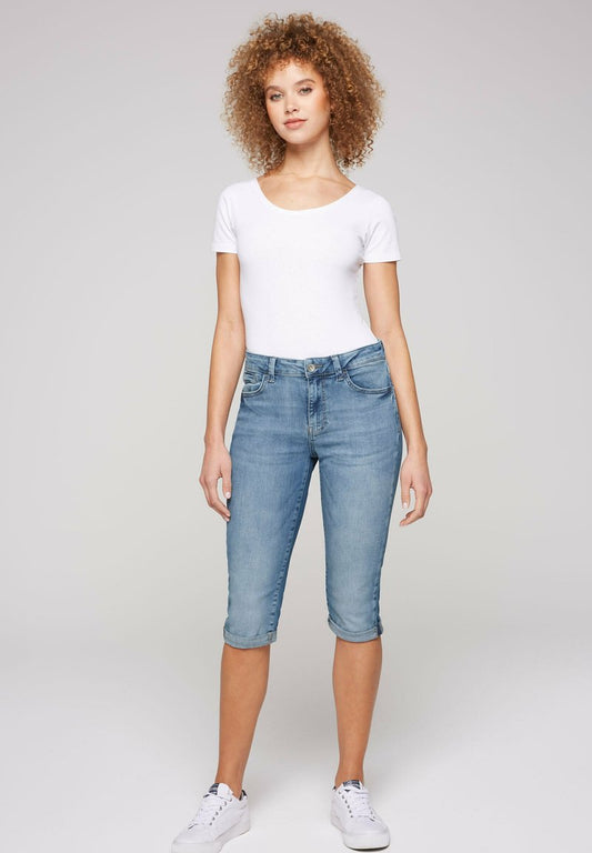 Soccx CAPRI ROMY MIT TURN UP SAUM - Jeans Tapered Fit - Light Blue Wash