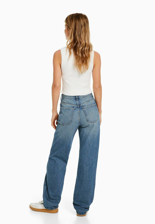BERSHKA Jeans Straight Leg - Blue/grey