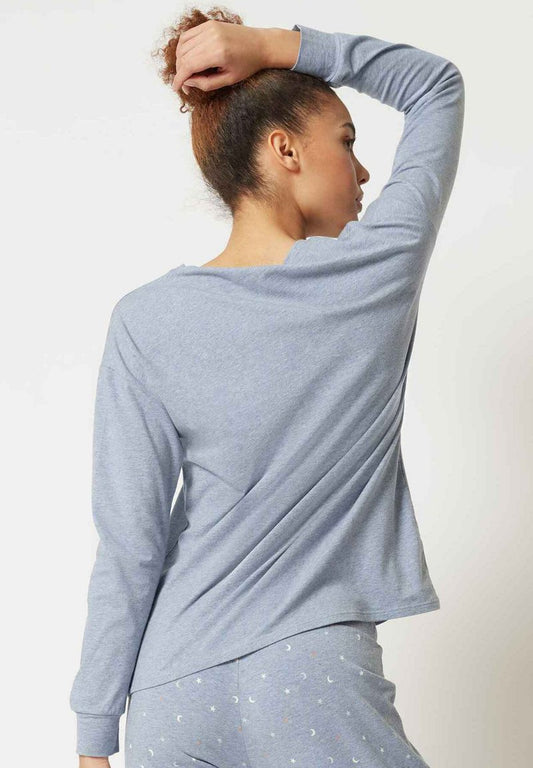 Skiny LANGARM SHIRT - Nachtwäsche Shirt - Denim Melange