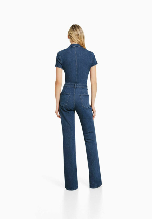 BERSHKA WITH SHORT SLEEVES AND ZIP - Jumpsuit - Dark Blue