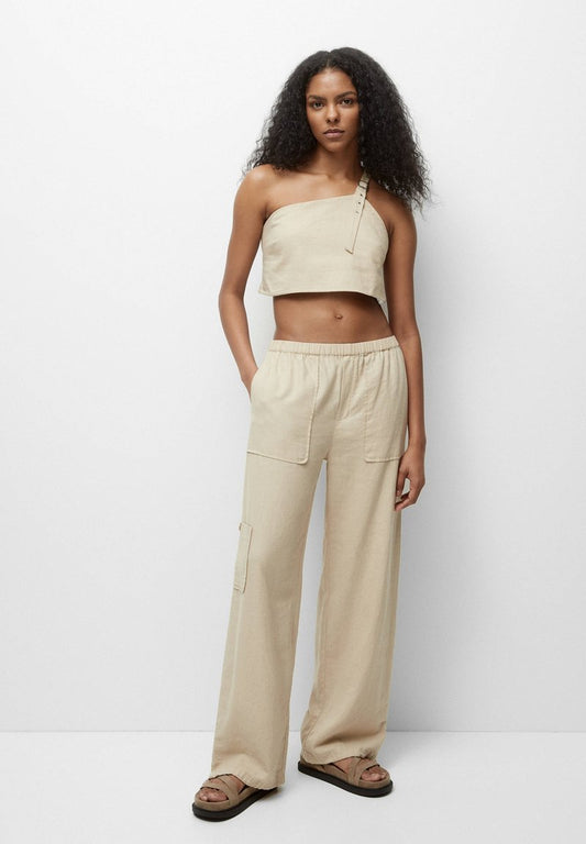 PULL & BEAR LOOSE-FITTING - Stoffhose - Beige
