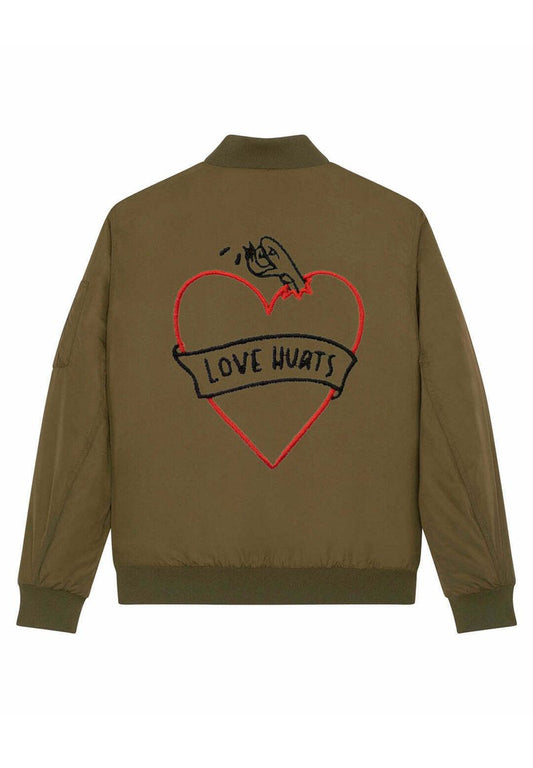 LOVE HURTS BACK EMBROIDERY UNISEX - Bomberjacke - Khaki