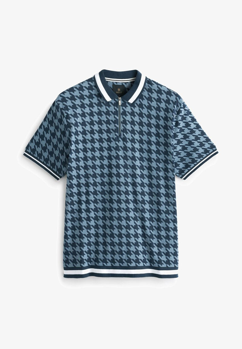Next PRINT - Poloshirt - Blue Dogtooth