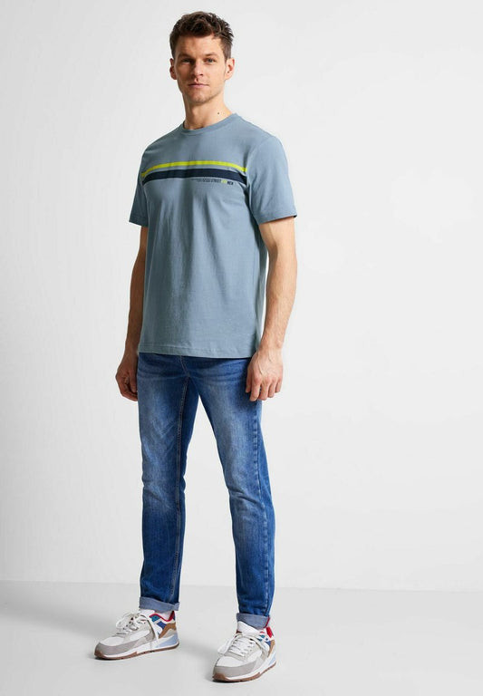 MIT STREIFENPRINT - T-Shirt Print - Grau