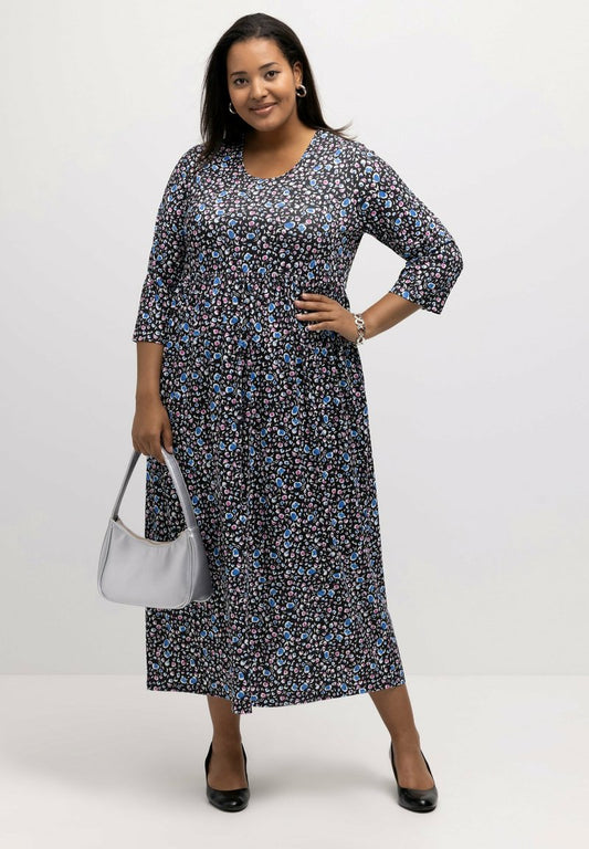 Ulla Popken MUSTER, PRINZESSNAHT, RUNDHALS - Jerseykleid - Multicolor Schwarz