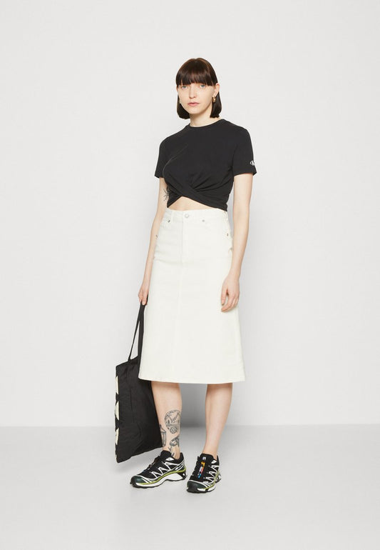 Selected Femme SLFVINNIE MIDI SKIRT - Jeansrock - Whisper White