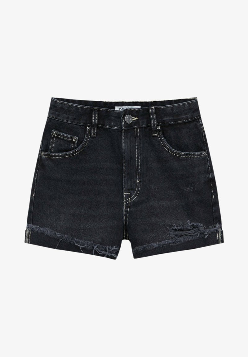 PULL & BEAR MID RISE - Jeans Shorts - Black