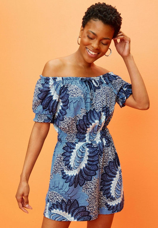 Next PUFF SLEEVE BARDOT PLAYSUIT STANDARD - Jumpsuit - Navy Blue Floral