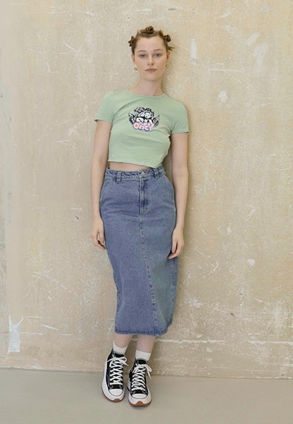 Obey Clothing JUNIPER MIDI SKIRT - A-Linien-Rock - Stonewash Indigo