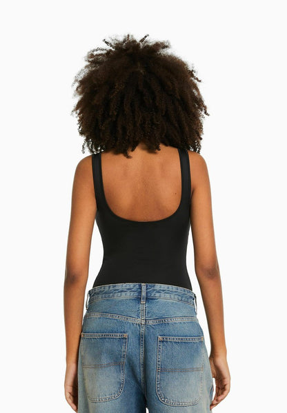 BERSHKA MONOCHROME STRAPPY - Top - Black