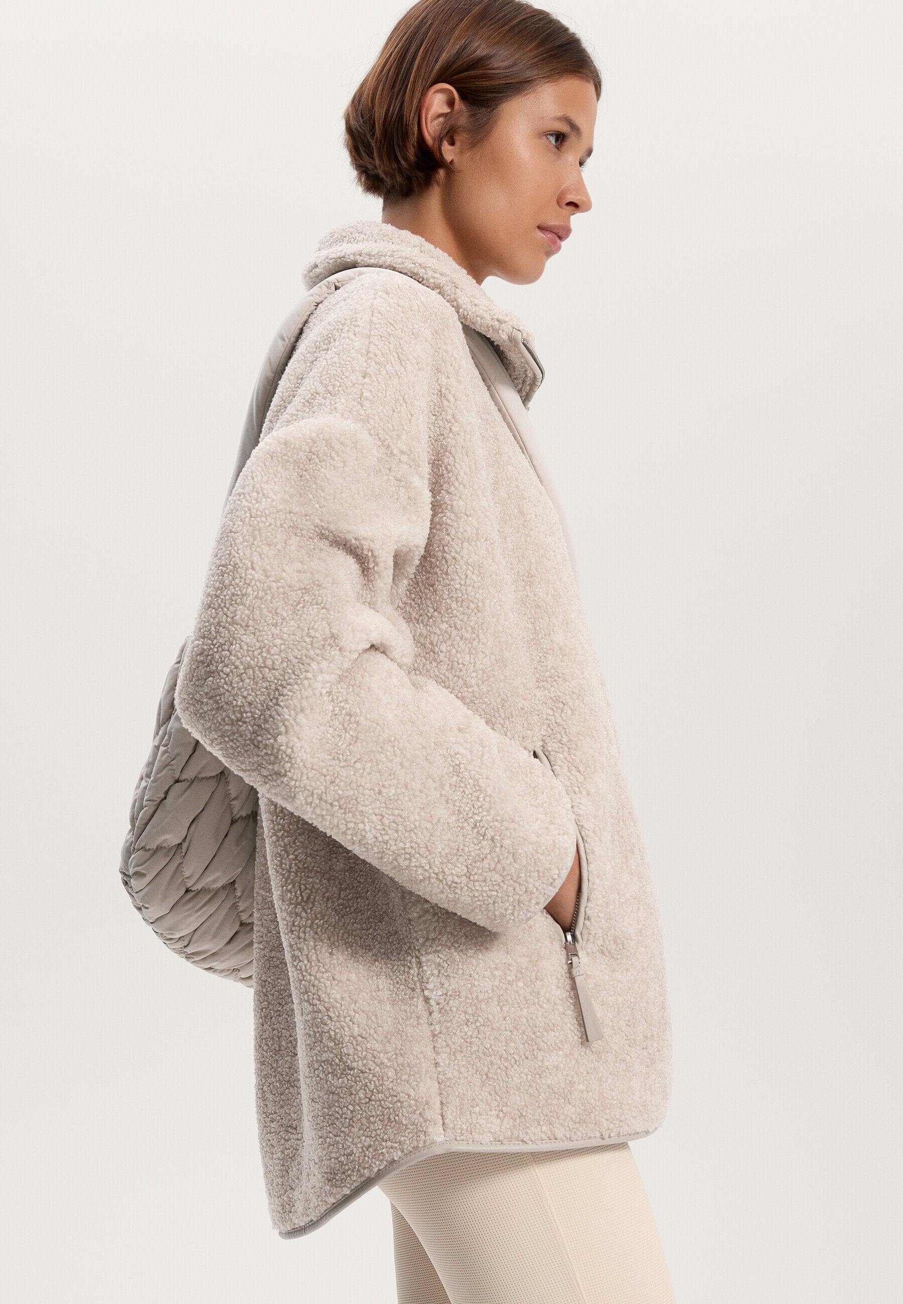 Oysho FAUX-SHEARLING OVERSIZE - Fleece Jacket - Light Grey