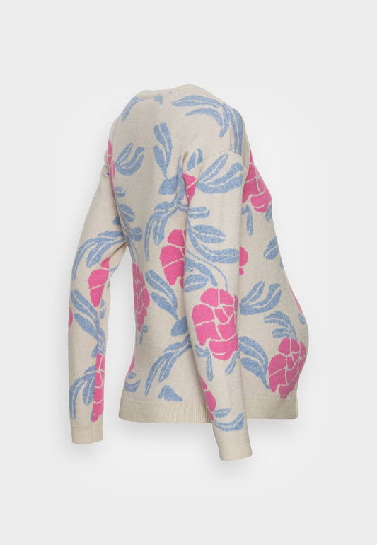 ONLY MATERNITY OLMLESLY FLOWER - Strickpullover - Pumice Red/light Blue