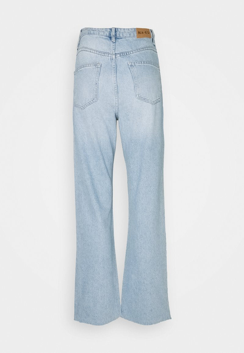 NA-KD HIGH WAIST RAW - Jeans Straight Leg - Light Blue