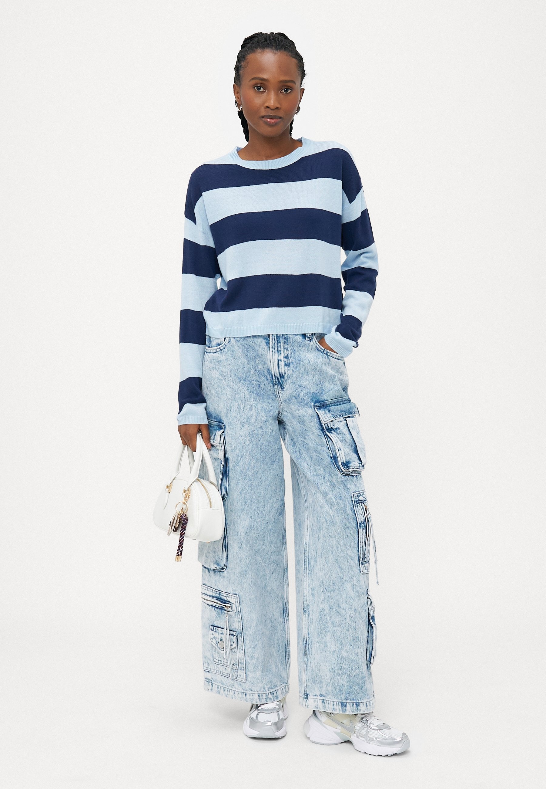 ONLY Petite ONLDERRY STRIPE O NECK - Jumper - Blue Stripes/naval Academy
