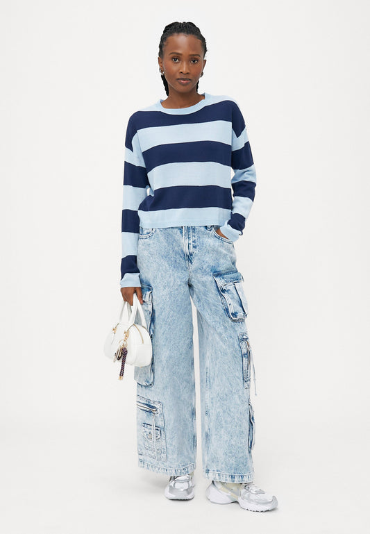 ONLY Petite ONLDERRY STRIPE O NECK - Jumper - Blue Stripes/naval Academy