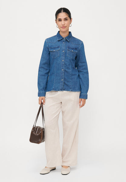 ONLY Petite ONLSASIA RHINESTONE SHIRT - Button-down Blouse - Medium Blue Denim