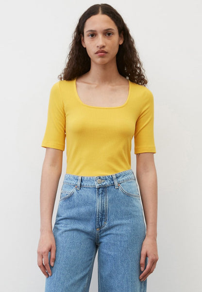 Marc O'Polo DENIM MODERN HALFSLEEVE SQUARE NECKLINE - T-Shirt Basic - Cream Gold