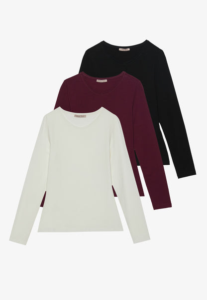 Anna Field 3 PACK - Long Sleeved Top - Black/bordeaux/white