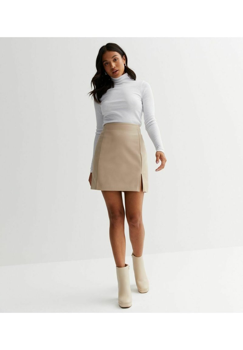 New Look PETITE STONE LEATHER LOOK - A-Linien-Rock - Stone