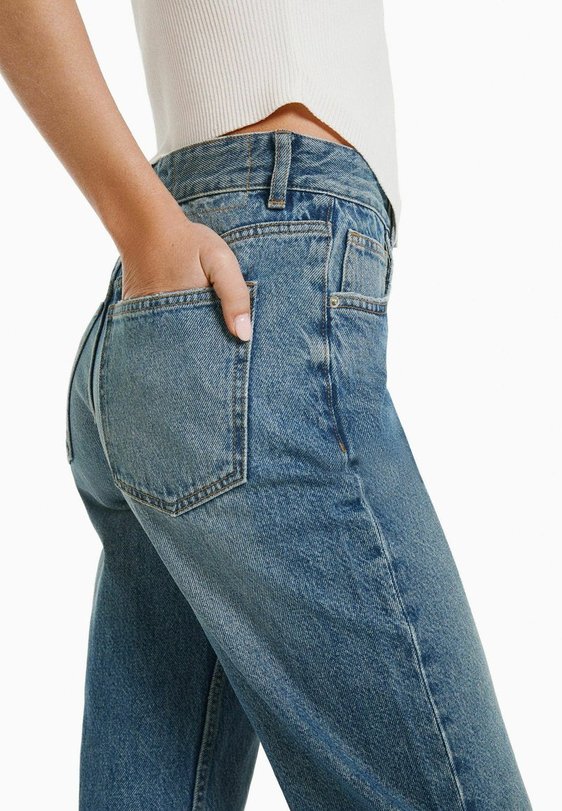 BERSHKA Jeans Straight Leg - Blue/grey