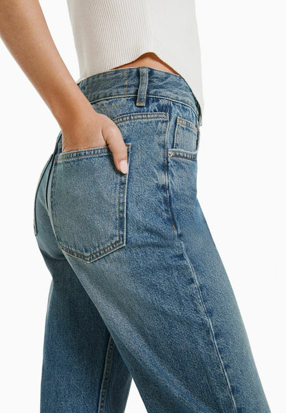 BERSHKA Jeans Straight Leg - Blue/grey