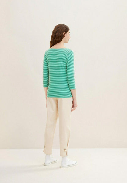 Tom Tailor GESTREIFTES MIT 3/4 ARM - Langarmshirt - Green Offwhite Thin Stripe