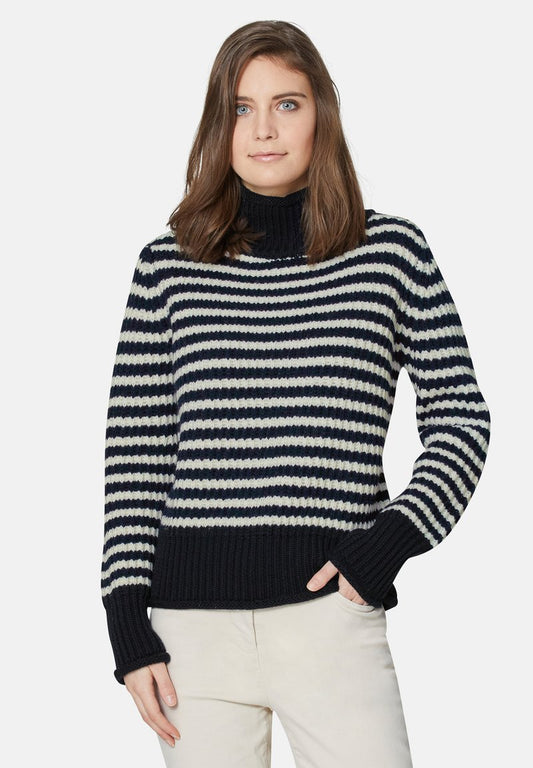  Stylischen - Strickpullover - Marine Wollweiß
