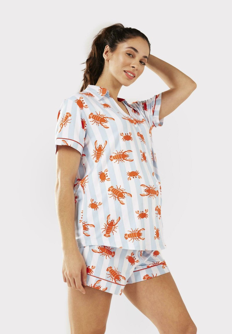  MATERNITY LOBSTER & CRAB STRIPE BUTTON UP SET - Nachtwäsche Set - Blue