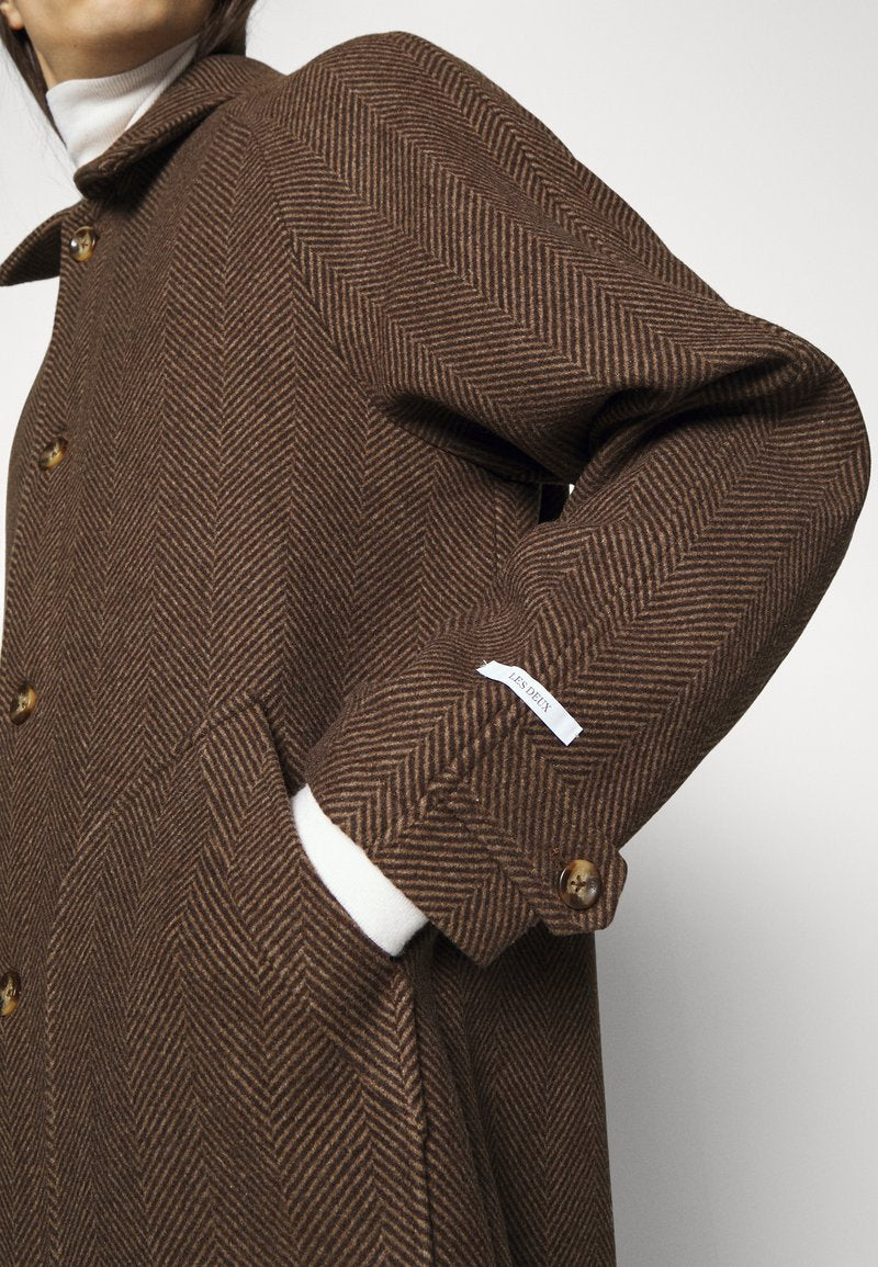 Les Deux MICHAEL HERRINGBONE COAT - Klassischer Mantel - Coffee Brown/walnut