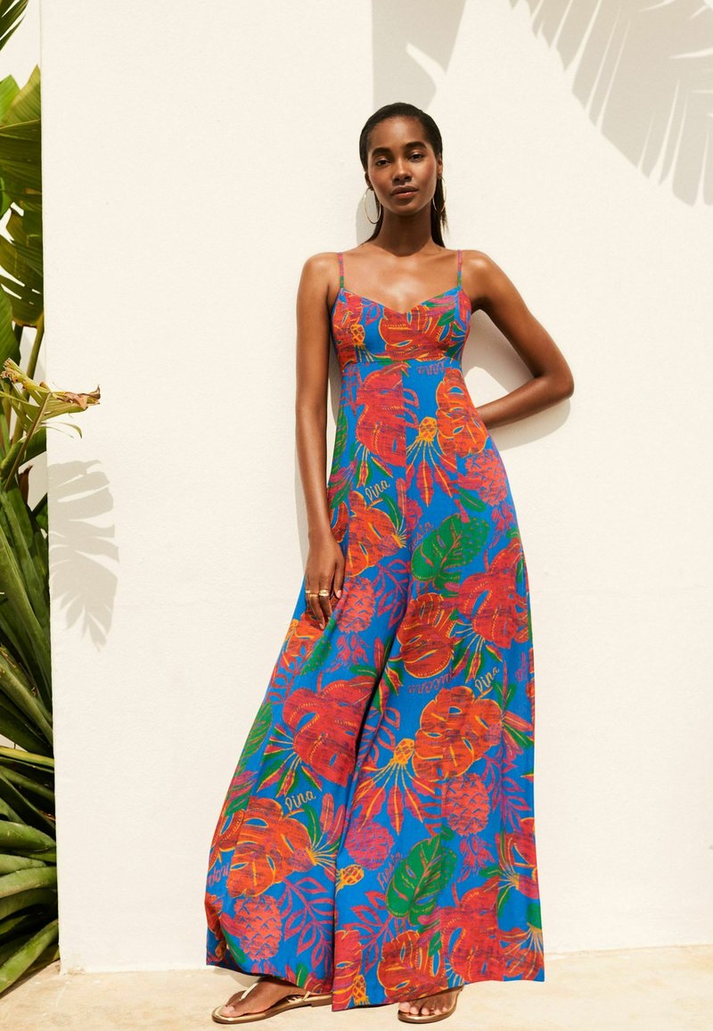 Next STRAPPY SLEEVELESS WIDE LEG STANDARD - Jumpsuit - Multi Coloured Large Scale Floral Print