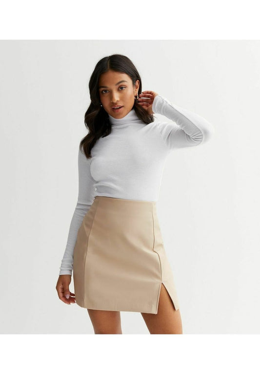 New Look PETITE STONE LEATHER LOOK - A-Linien-Rock - Stone